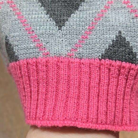 Dog Argile Sweater, Vibrant Life, Lg Pink, Grey, Gray, Diamonds, Knit Ribbed Hem - Picture 6 of 9
